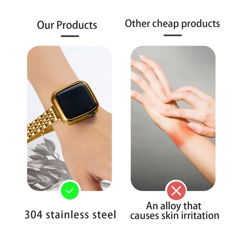 Stainless Steel Smart Watch Band Compatible with Apple Watch (Band Only), Business Smart Watches Band for Women, Fashion Wearable Smartwatch Accessories Compatible with iWatch Series, Valentine's Day Gift 7