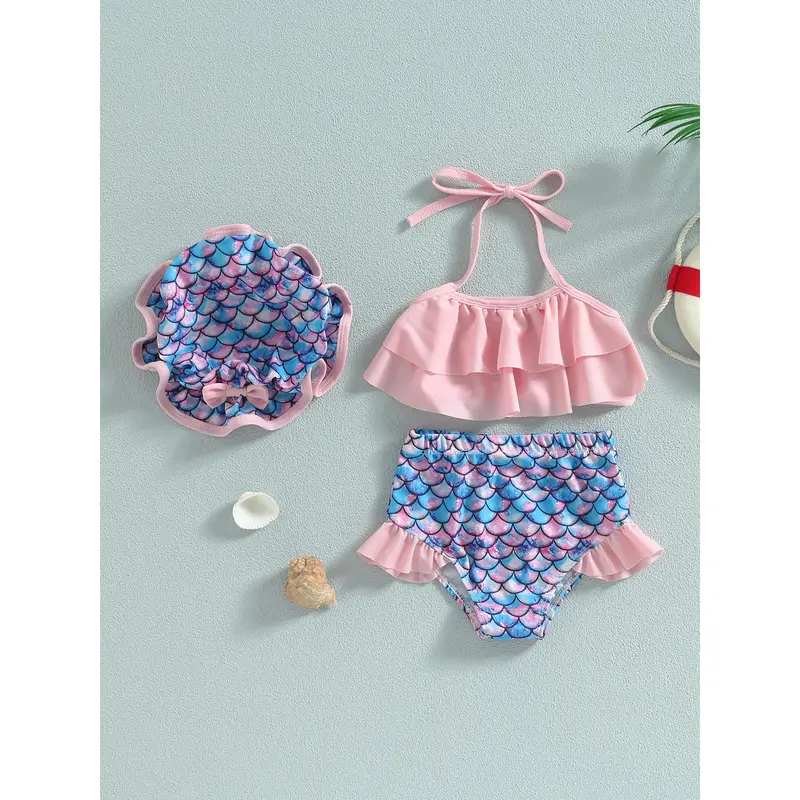 Đồ Bơi Bikini Cho Bé Gái, Áo Vest Cổ Dây Không Tay, Quần Đùi Hồ Bơi Đi Biển Có Mũ, Mùa Hè, Mềm Mại, Thoải Mái, Mùa Hè, Biển, Bãi Biển, Dễ Thương, Thời Trang, Kỳ Nghỉ, Đáng Yêu, Ơn Gọi, 6-24M, 2-4Y 4