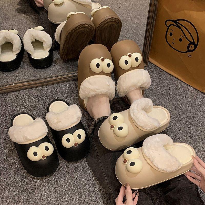 Dép EVA Bông Đi Trong Nhà, Sục Mắt To Lót Lông Cừu Giữ Ấm Kiểu Dáng Dễ Thương Cho Nữ (BBVT)