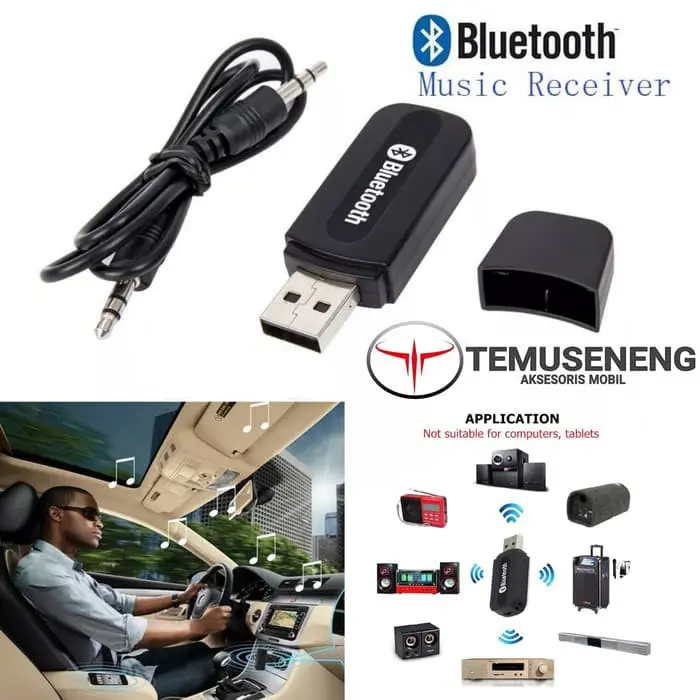 USB BLUETOOTH RECEIVER JACK AUX 3,5mm MP3 MUSIK AUDIO STEREO WIRELESS Hitam