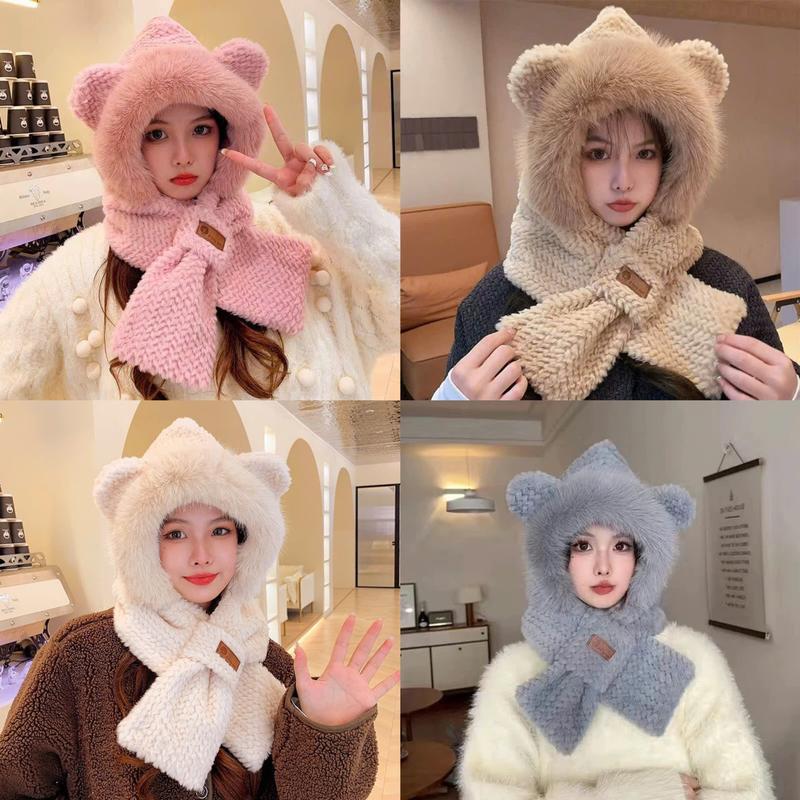    FREESHIP   Mũ Len Lông Cừu Liền Khăn Quàng Cổ Họa Tiết tai Gấu Giữ Ấm Mùa Đông Nón Len Trùm Đầu Mềm Mịn Phong Cách Hàn Quốc AB01 