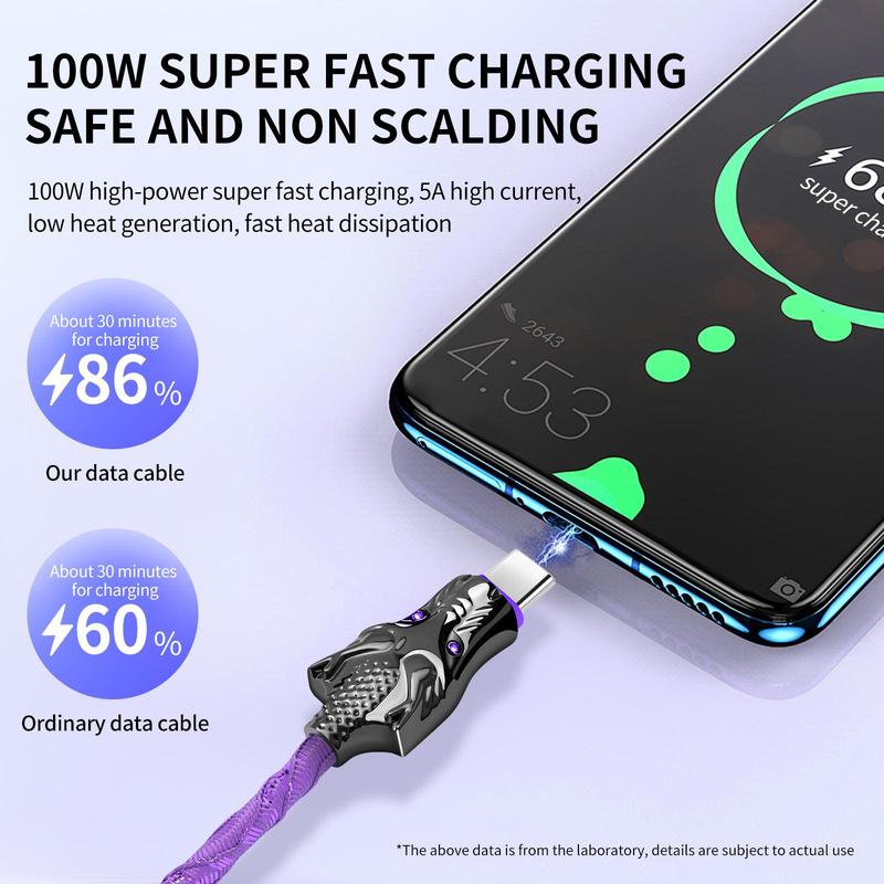 5A 100W LED Light Up Dragon Design USB-C Car Data Cable, Anti-spring Bending Design USB-C Cable, Durable Cable for Samsung Xiaomi OPPO Vivo 4