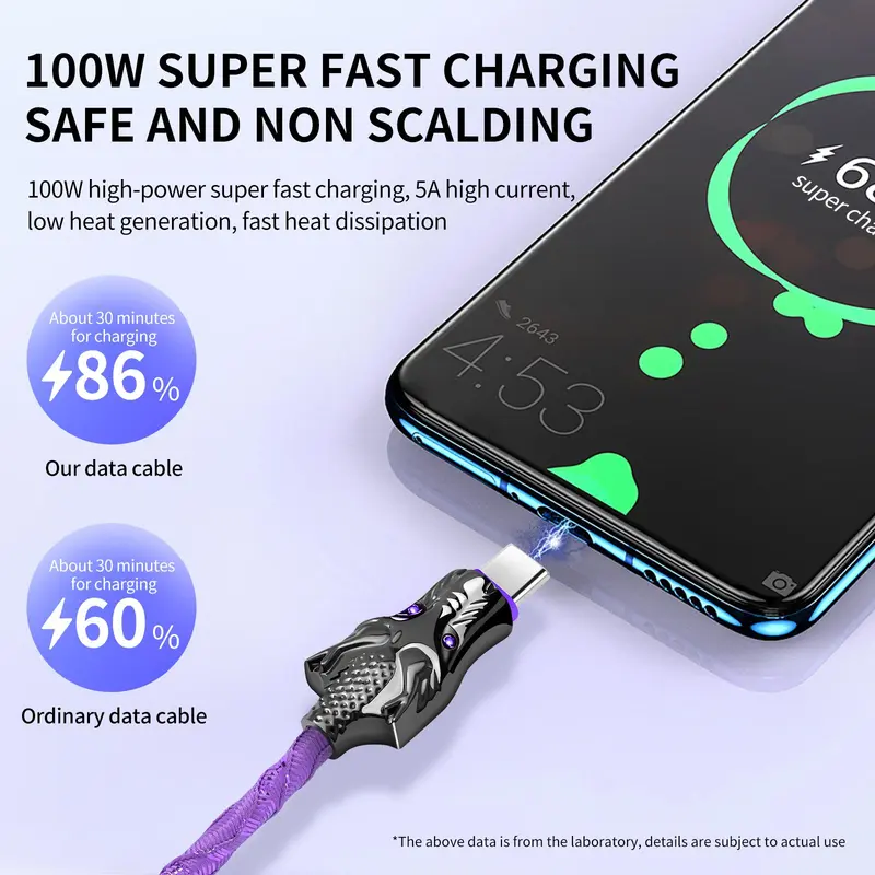 5A 100W LED Light Up Dragon Design USB-C Car Data Cable, Anti-spring Bending Design USB-C Cable, Durable Cable for Samsung Xiaomi OPPO Vivo 4