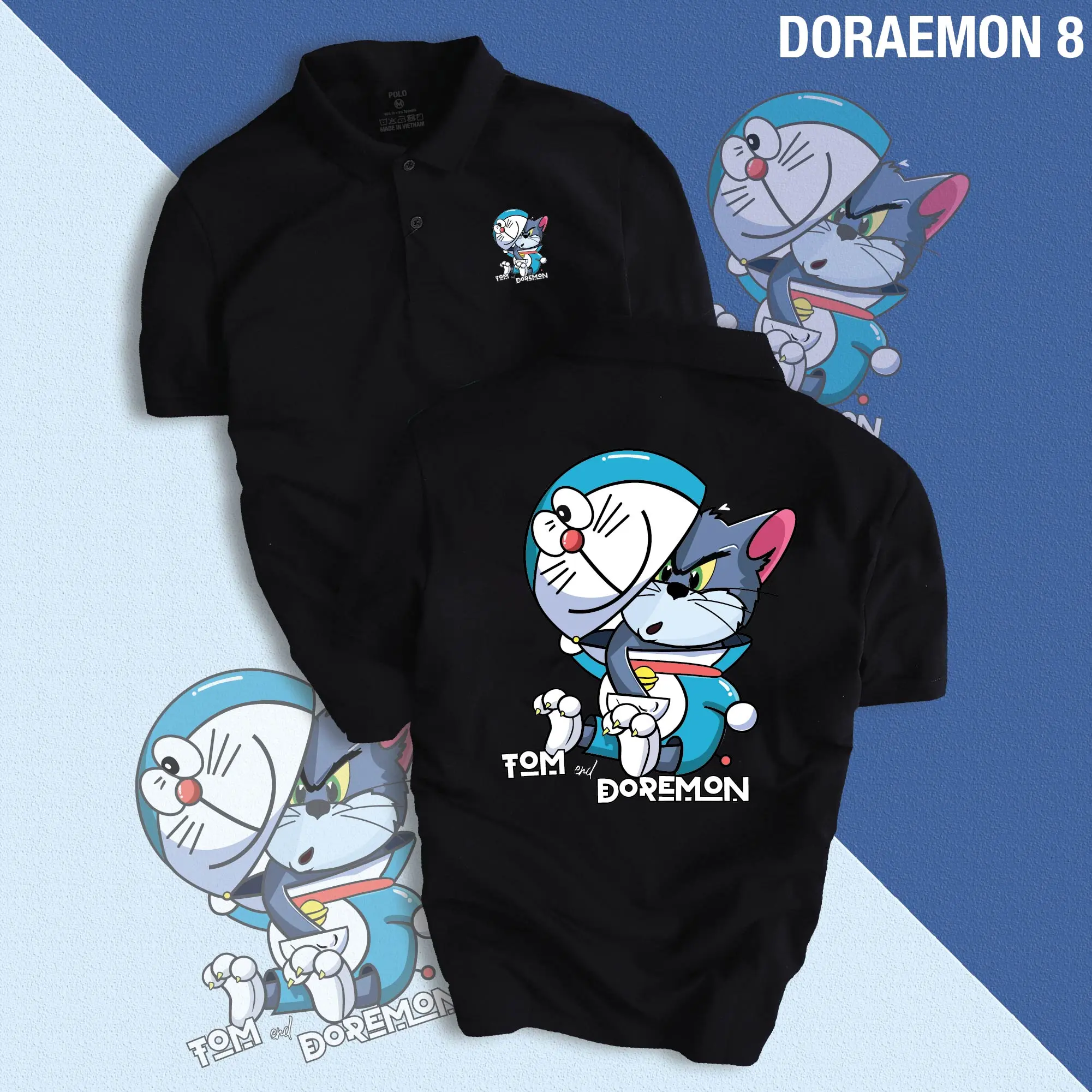 Áo POLO Unisex DORAEMON 8 chất liệu cao cấp, phong cách trẻ trung, cực chất, năng động Menswear Nam Có Cổ Ngắn Tay Cọc Tay Shirt