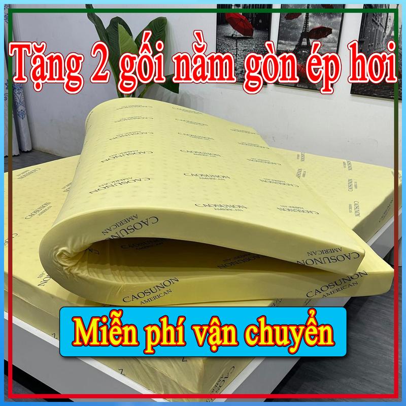 Nệm 1m8 x 2m x 10cm - Nệm cao su non American loại thẳng nguyên tấm - Tặng 2 gối nằm gòn ép hơi natural  latex