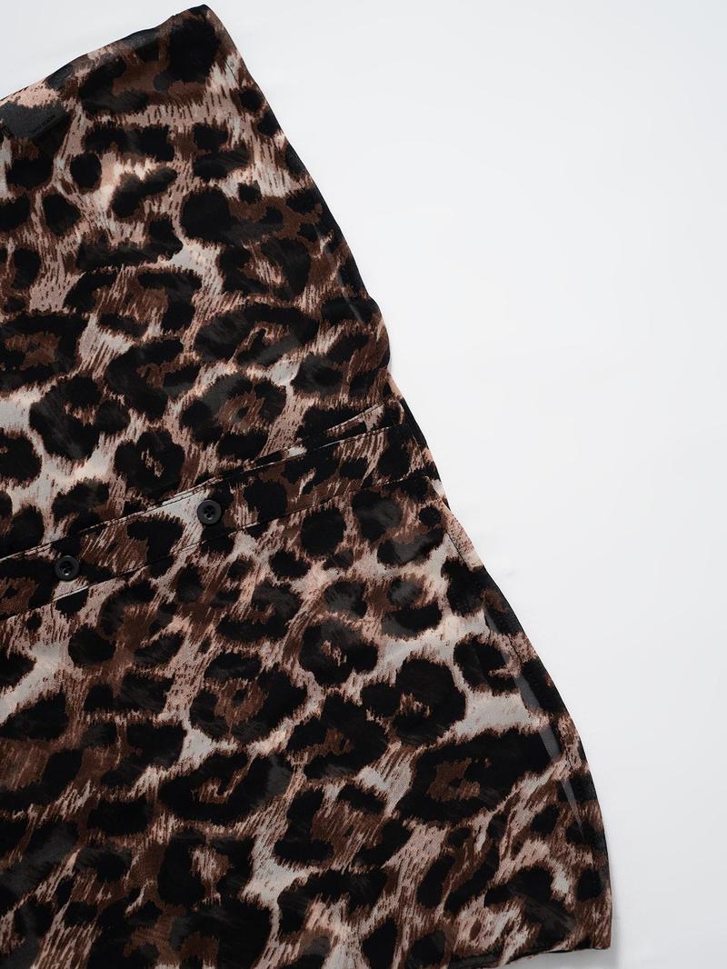 Product Introduction of Women's Leopard Print Flounce Sleeve Button Front Blouse, Vintage Trendy Casual Long Sleeve Ruffle Trim Top for Daily Wear, Ladies Clothes for All Seasons 9