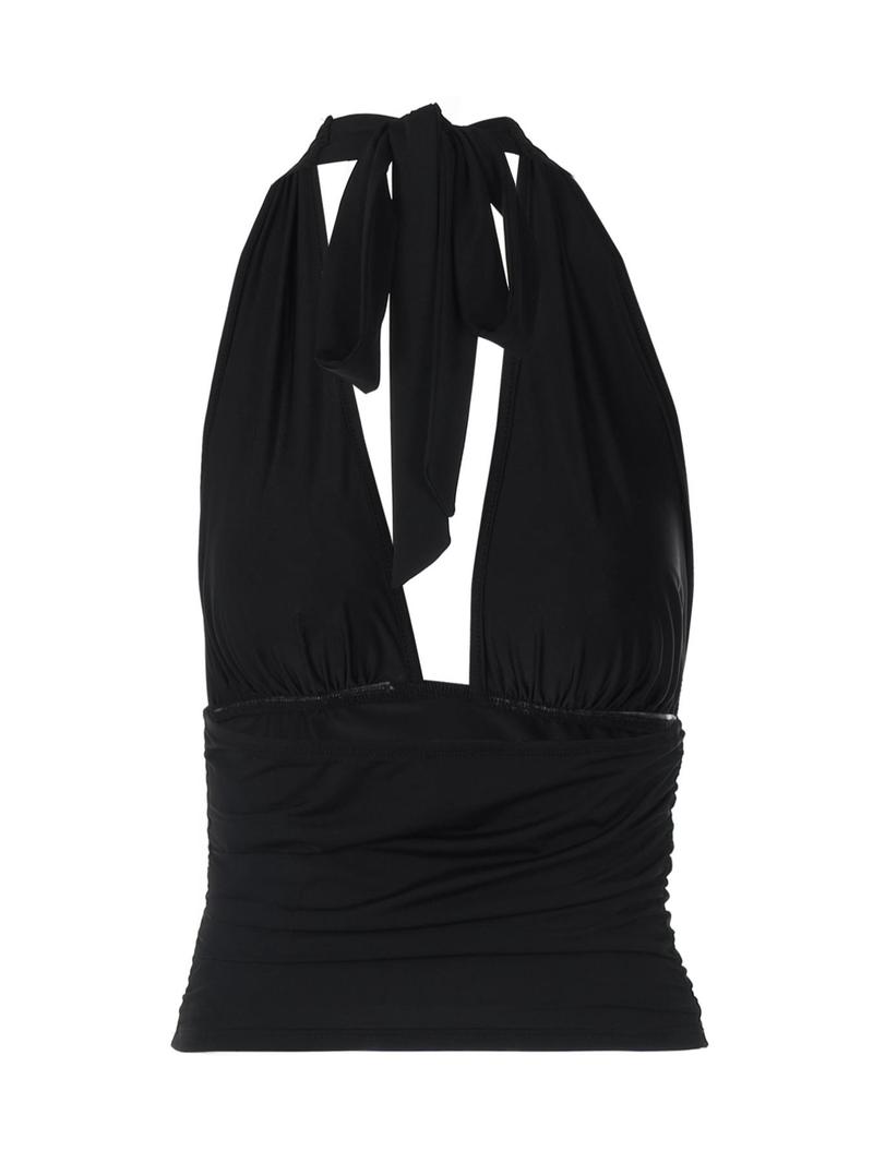 Product Introduction of Women's Solid Backless Halter Neck Top, Fashion Casual Tie Back Sleeveless Plunge Neck Top for Daily Outdoor Wear, Ladies Clothes for All Seasons, Camisole 4