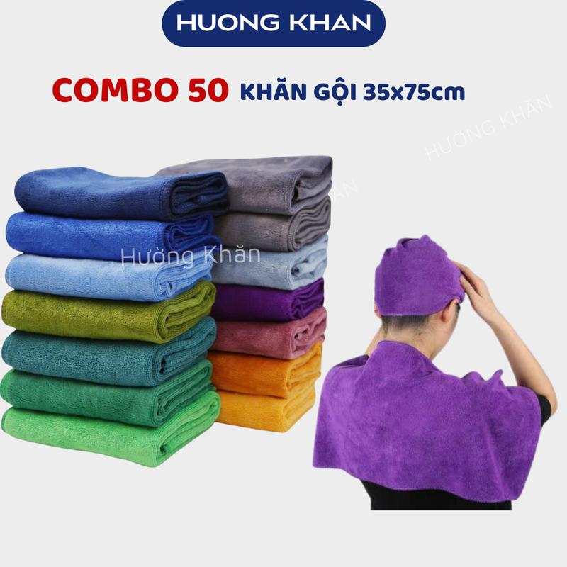 Combo 50 Khăn Gội Đầu Microfiber 35x75cm - Hàng Loại 1 Siêu Thấm Hút Không Ra Lông - Nhà Tắm Khăn Tắm