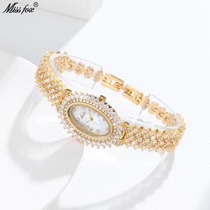 Jam Tangan Wanita, Missfox, Trendi Asia Tenggara, Terlaris, Fesyen, Elegan, Zirkon Bujur dengan Berlian, Cantik, Sesuai untuk Majlis Keraian, Aksesori Elegan