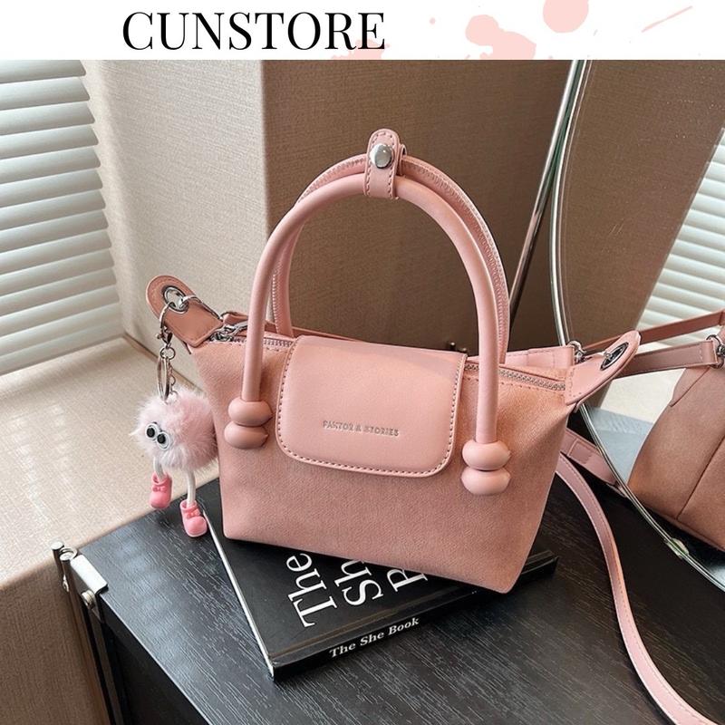 (Tặng Kèm Móc) Túi Xách Nữ Hai Quai Xanh Min Bag Đeo Chéo Đeo Vai Đi Chơi Da Kem CUN088