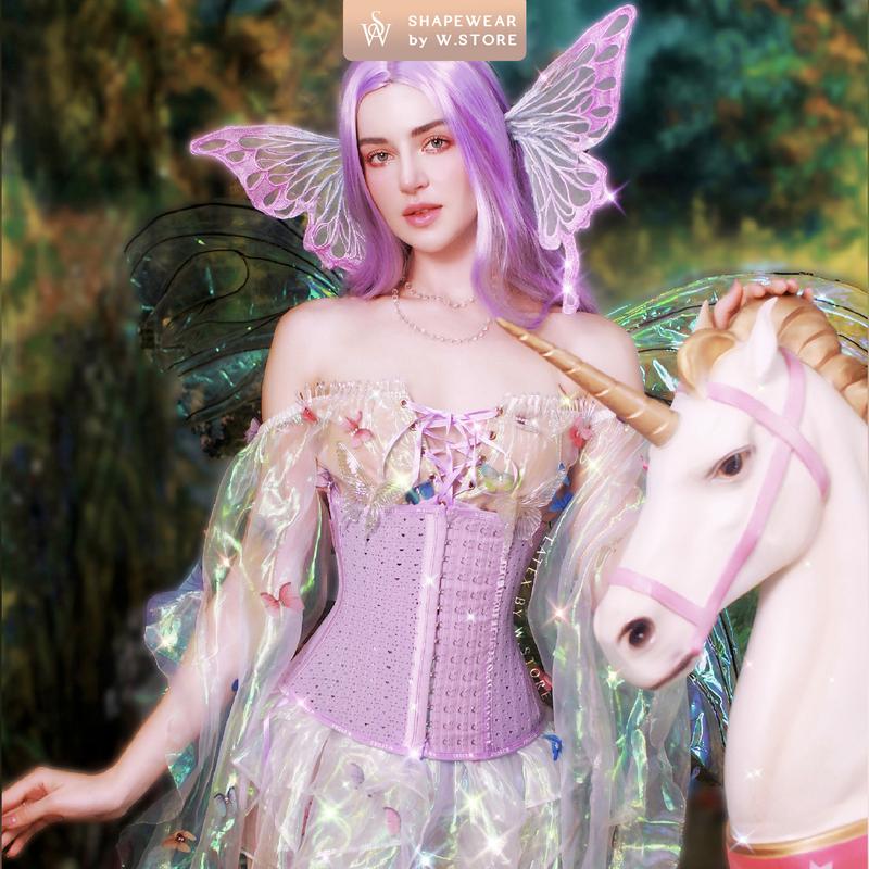  CÉLIA - Đai Gen Nịt Bụng WSTORE - Đai Latex Lưới Màu Tím 27 Xương 4 Nấc Cài Thông Hơi - Shapewear By W.Store 