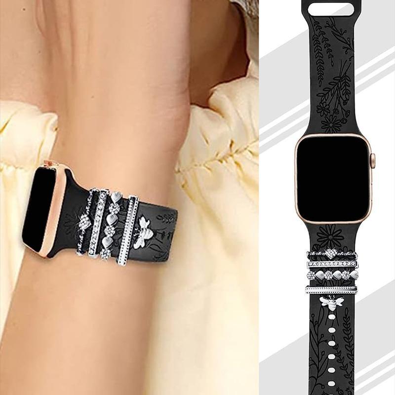Rhinestone Decorative Ring Set (1 Set), Creative Design Watch Band Decoration, Decorative Accessories Compatible with Apple Watch Band 3