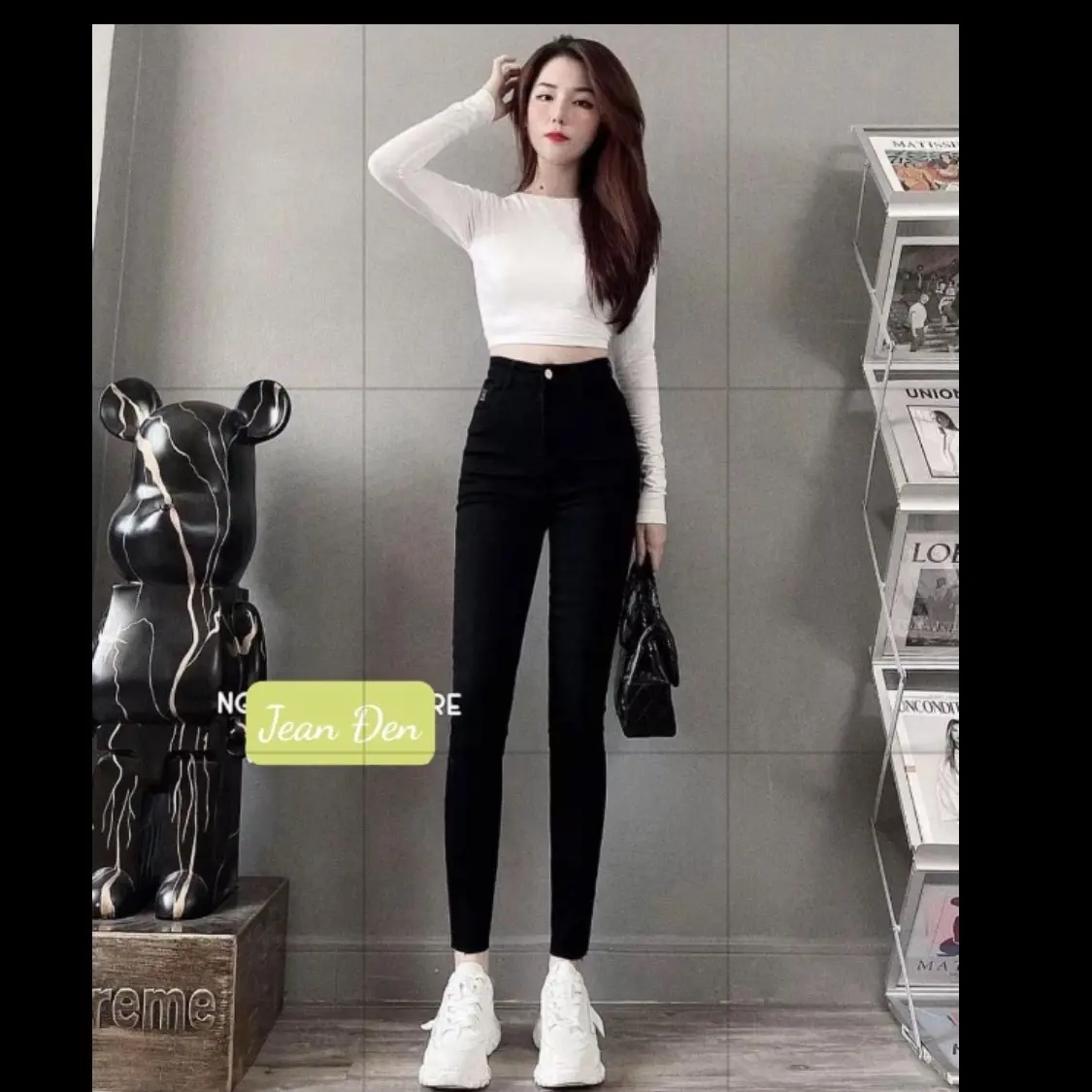 Quần Jean Đen Lưng Cao Basic Co Giãn Thoải Mái Đủ Size (38–75kg)