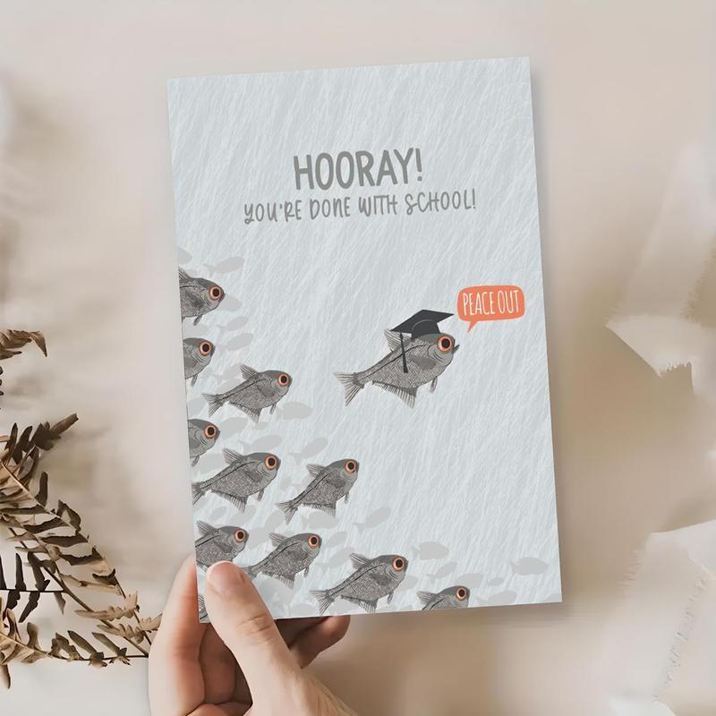 Fish Graduation Invites Fish with Graduation Cap Pattern Greeting Card, 1 Count Creative ...