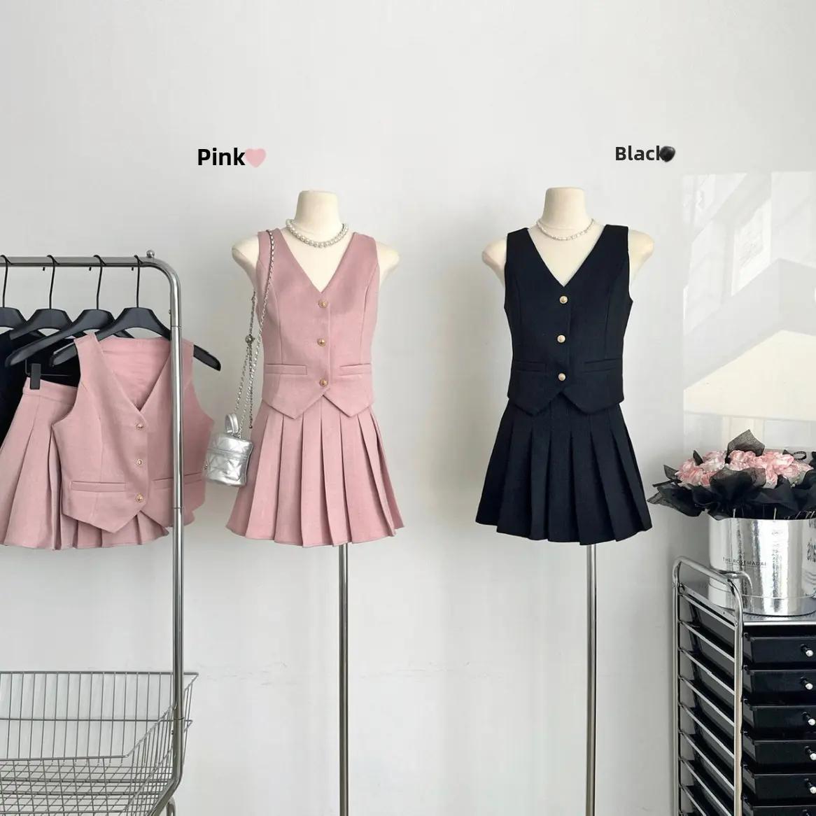 [3152]CQ-French Style Classic Style Two-Piece Vest Set Women's 2024 Summer Fashion High Waist Short Skirt Suit