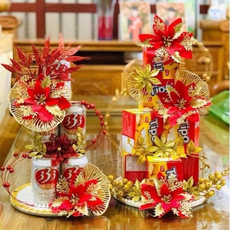 Sét phụ kiện trang trí Tết TẶNG ĐẾ 28CM VÀ KEO NẾN:trang trí tháp bánh tháp bia tháp nước ngọt