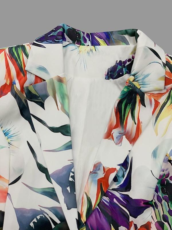 Women's All Over Floral Print Button Front Blazer, Casual Long Sleeve Lapel Neckline Flap Detail Outerwear for Work Office Business, Ladies Clothes for All Seasons 5