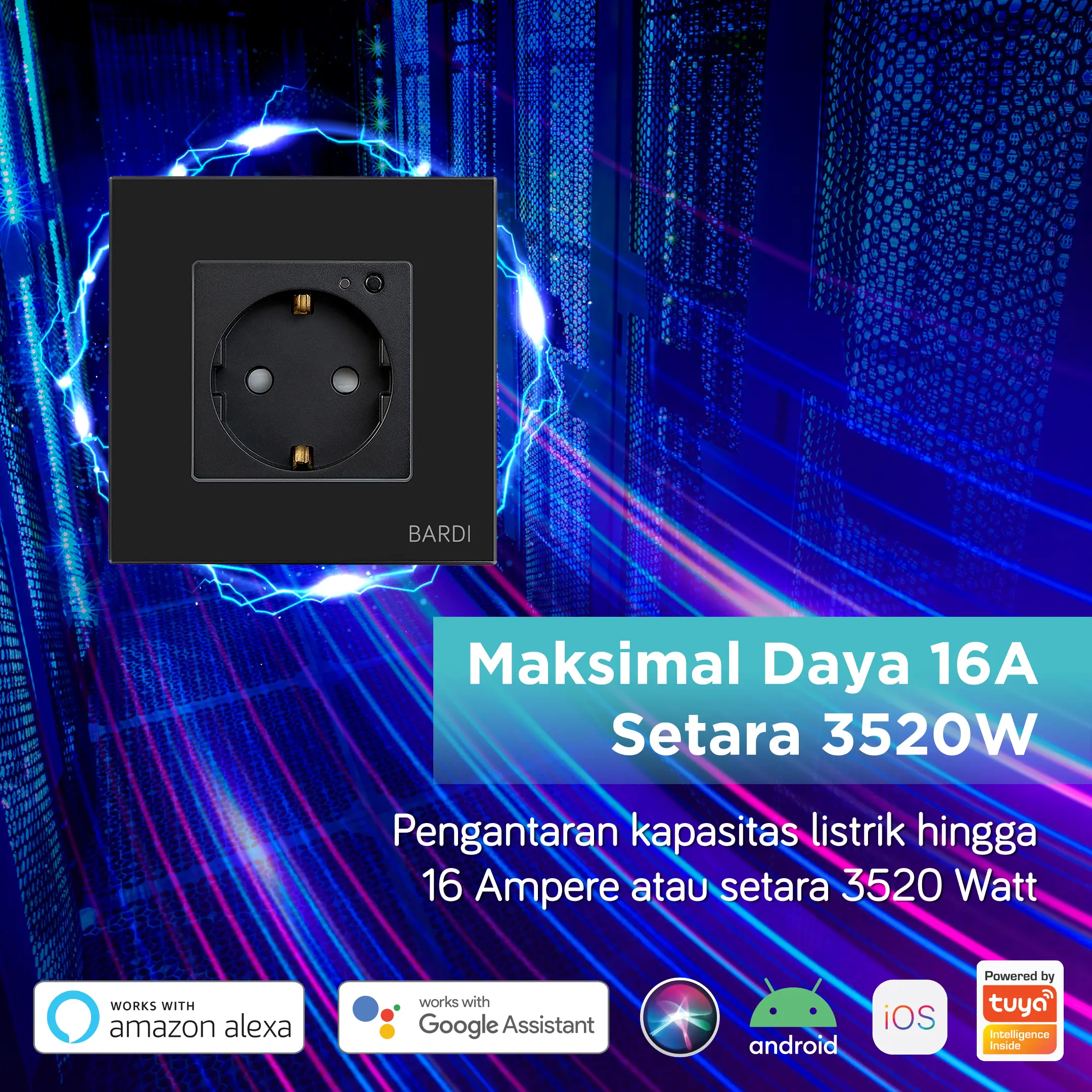 BARDI Smart Wall Socket EU Max 16A PTH/HTM - Stop Kontak Dinding Pintar Otomatis Wi-Fi Automation Putih Hitam