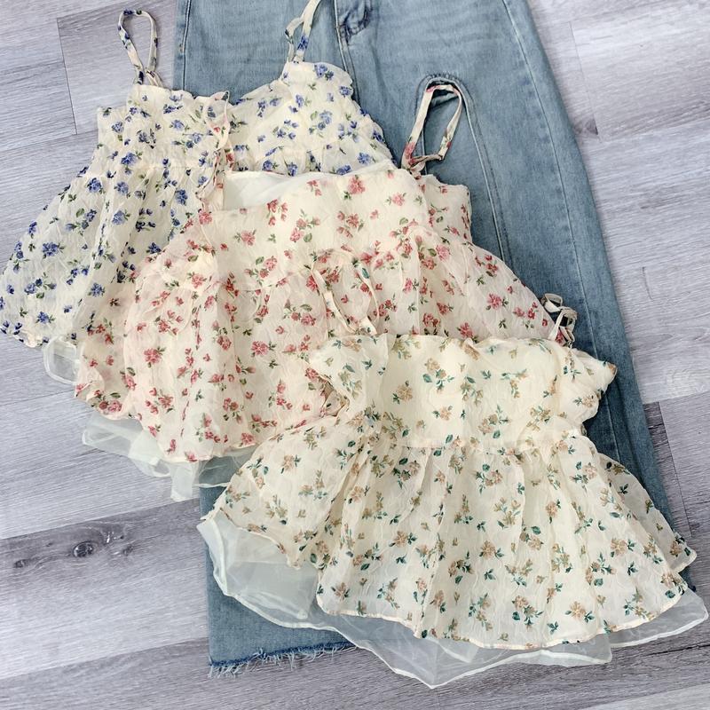 Áo hai dây peplum xoè hoạ tiết hoa nhỏ Phom HÀN Women