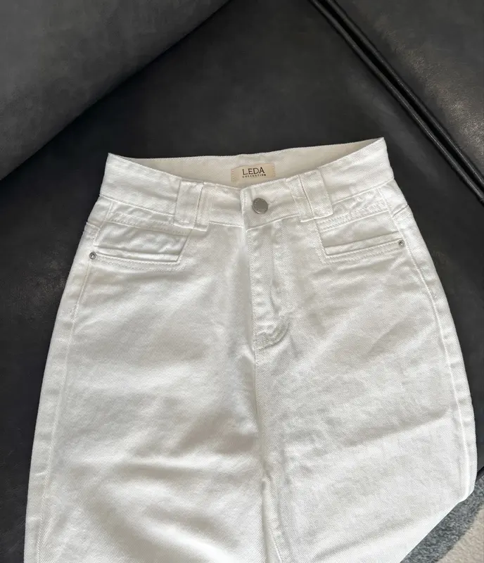 Quần Jean Suông Form Lửng Trắng/Kem/Đen (88cm) LEDA Nữ Nấm Lùn 9 Tấc 1m50 Quần Bò Nấm Lùn Suông Lỡ 6