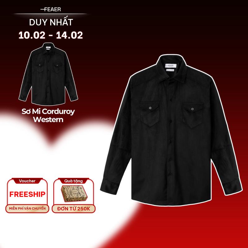 Áo sơ mi nam tay dài Corduroy Western vải nhung dệt caro cao cấp, mịn mướt, có túi trước, đứng form sang trọng - FEAER