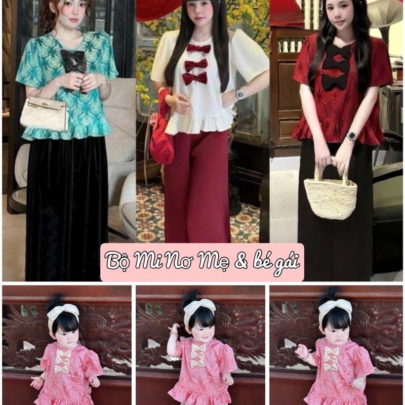 Bộ Mi Nơ đồ đôi vải lụa cho Mẹ& Bé(Nhà Xuka handmade)