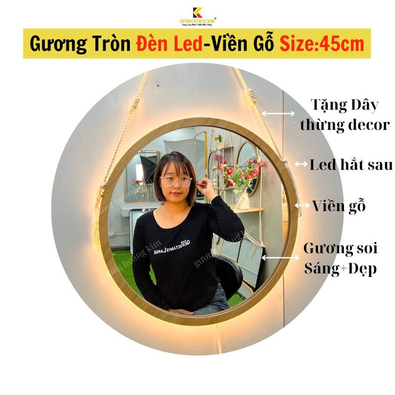  Gương Decor Phòng gương Tròn Treo Tường Có Đèn LED Trang Trí Nhà  Gương decor Bàn Trang Điểm gương lắp Nhà Tắm Size 45cm Thắt sẵn dây thừng Tặng đinh treo không khoan tường. Đồng 