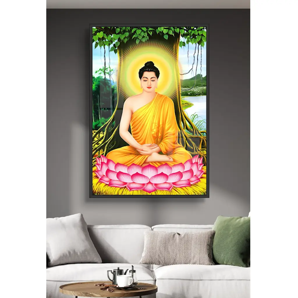 Tranh Gỗ Có Khung Treo Tường Phật Giáo Tráng Gương Trang Trí Phòng Khách Phòng Thờ