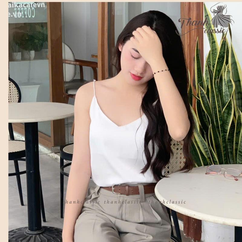 Áo 2 dây nữ cao cấp, áo vải lụa latin cao cấp mặc kèm blazer, chất vải mềm mịn, không nhăn - THANH CLASSIC Women 2