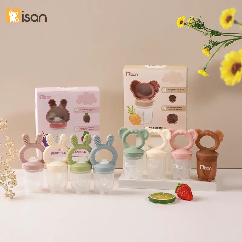 Túi Nhai Silicon Misan Hình Gấu Thỏ Kèm 3 Size Núm Cho Bé Từ 6 Tháng, Túi Nhai Gặm Nướu Cho Bé Misan Silicone 2in1 Tiện Lợi Kem 0