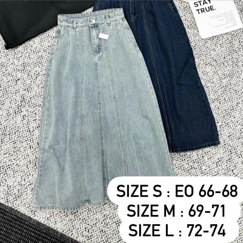 Chân váy jean dáng xoè A dài , chân váy jean  Nữ Women M7653