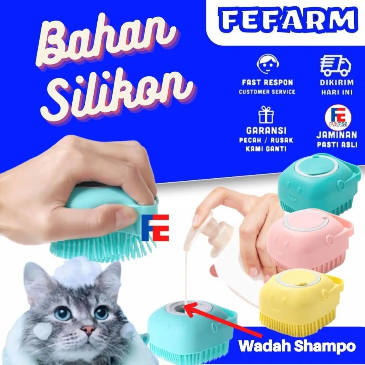 Sikat Mandi Grooming Hewan Kucing Bahan Silikon FEFARM