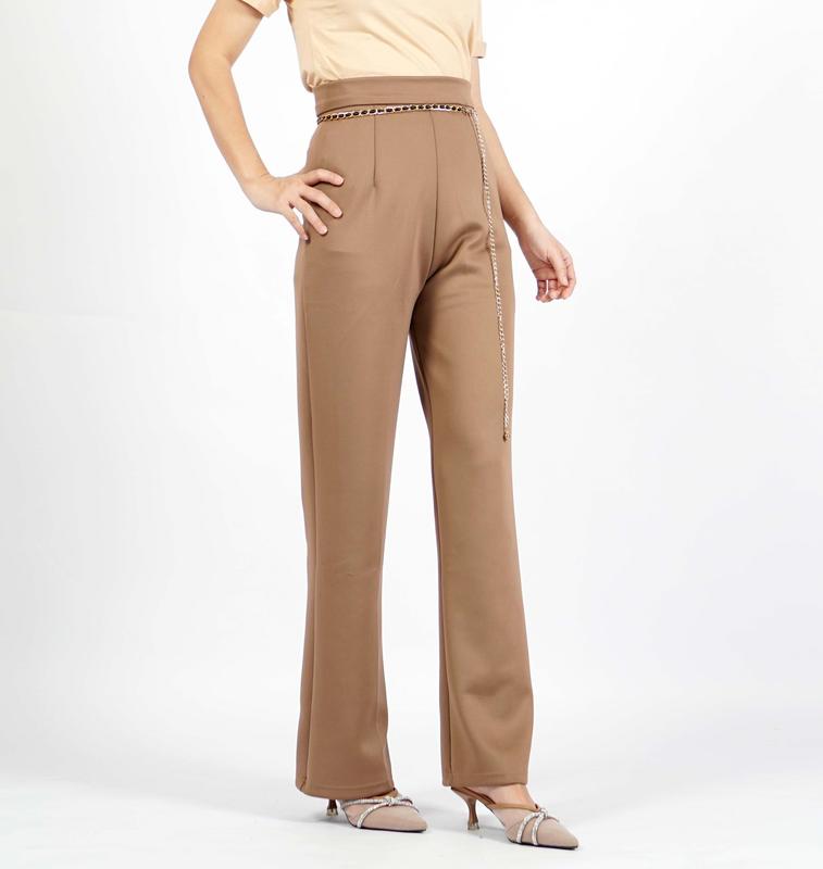 Amantha Celana Panjang Wanita Celana Bahan Scuba Highwaist Belt Rantai 0
