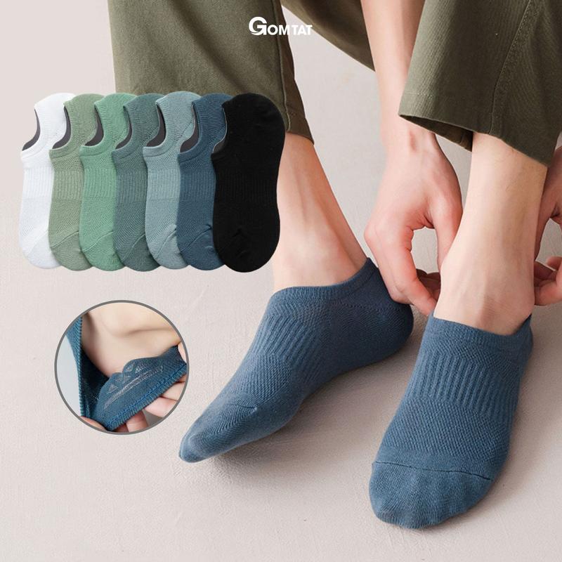 Set 7 đôi tất vớ lười nam GOMTAT chất liệu cotton cao cấp bề mặt tất được thiết kế lưới thoáng khí vớ nam mang giày lười có đệm cao su chống tụt gót Menswear - HAI-MIA-1401-CB7