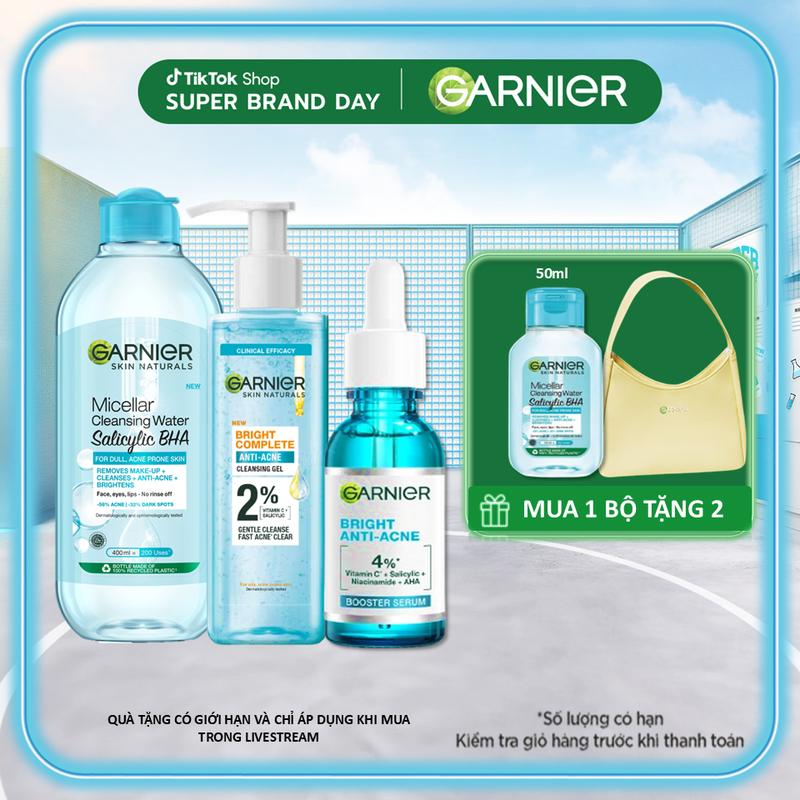 Bộ ba Sữa rửa mặt dạng gel sạch thoáng dịu nhẹ 120ml, Serum cho da dầu m.ụn 30ml & Nước tẩy trang dành cho da dầu m.ụn 400ml