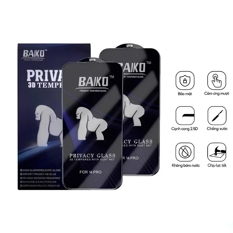 Kính cường lực Baiko chống nhìn trộm iPhone 7Plus/8Plus/X/Xsmax/11/11Promax/12/12Promax/13/13Promax/14Pro/14Promax Phụ Kiện 0