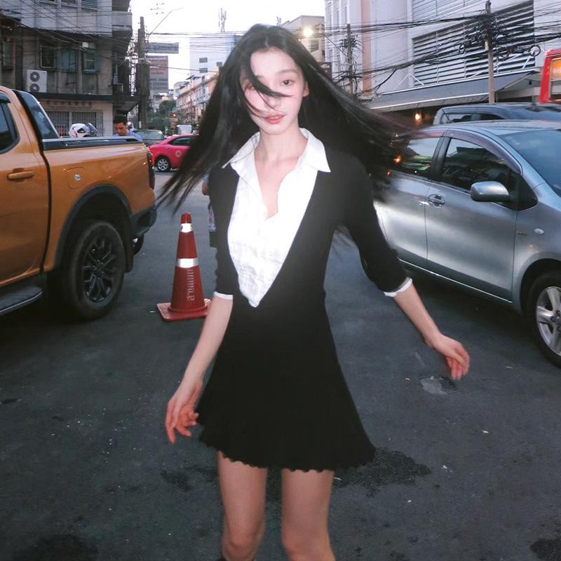 Product Introduction of Váy ngắn Bodycon, Phong Cách Người Nổi Tiếng Ins, Phong Cách Preppy, Váy Có Gân Khối Màu, Thanh Lịch, Cổ Áo Sơ Mi, Dành Cho Phụ Nữ váy  trắng váy  có  cổ  khoét  sâu hoa  xù  đầm  body 7