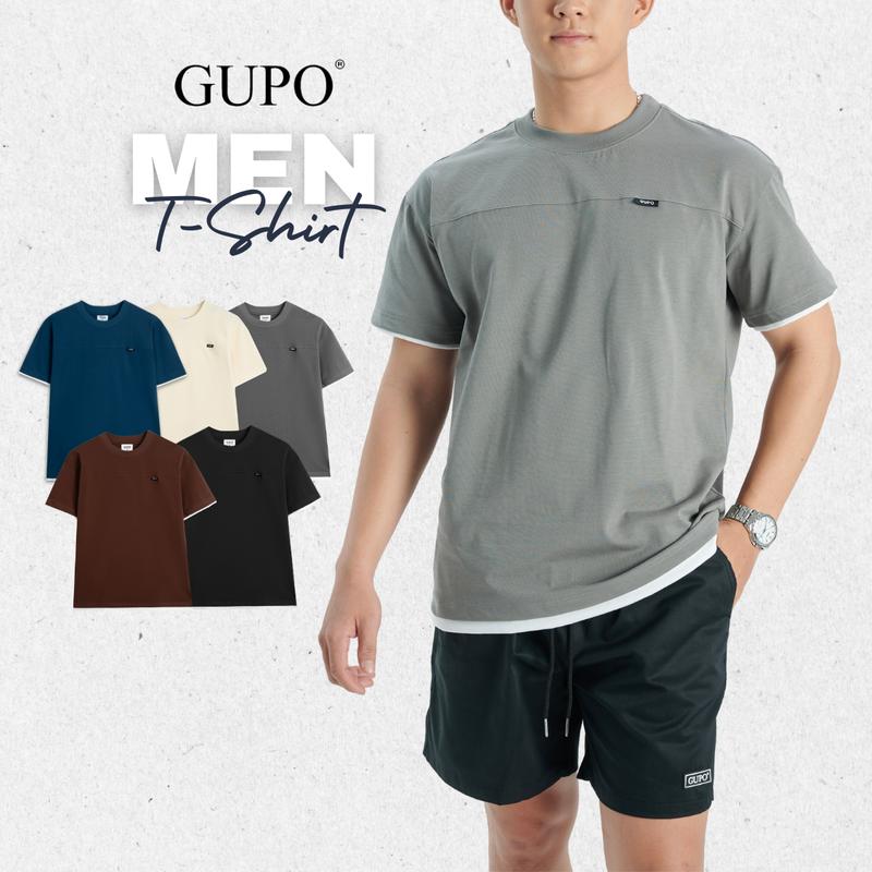 Áo Phông Nam Layer Cổ Tròn GUPO Vải Cotton Thoáng Mát Tay Ngắn Trẻ Trung Menswear Áo Thun Đen