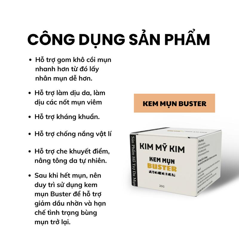 Product Introduction of KEM MỤN BUSTER 20G - Kim Mỹ Kim - Kem Hỗ Trợ Da Mụn - Net 20g Chăm Sóc Da Skincare Làm Đẹp Da Nữ Dưỡng Ẩm Da 16