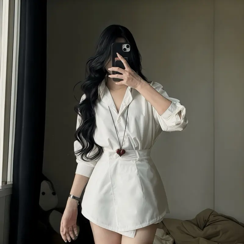 Bộ áo sơ mi cổ bẻ kèm chân quây - THE MILA LOOK