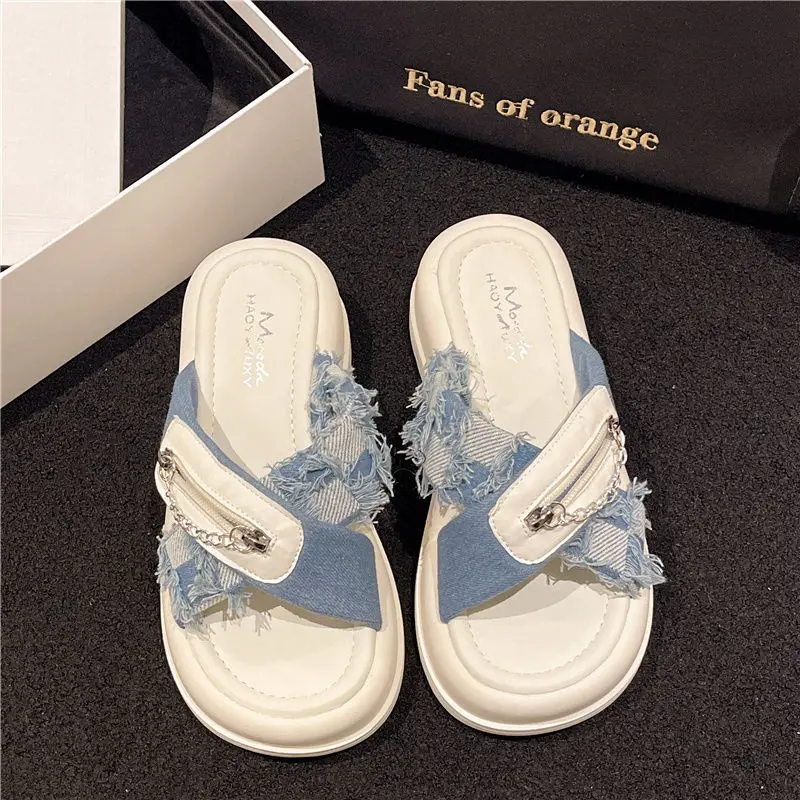 Dép Denim, Cao Cấp Cho Nữ, Đế Dày, Tăng Chiều Cao, Chống Trượt, Dép Xỏ Ngón Đế Thời Trang, Hàng Mới Về Mùa Hè 1