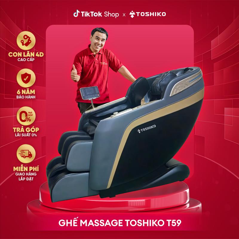 Ghế massage Toshiko T59, công nghệ con lăn 4D cao cấp, điều khiện giọng nói Tiếng Việt, sạc điện thoại không dây, nghe nhạc bluetooth