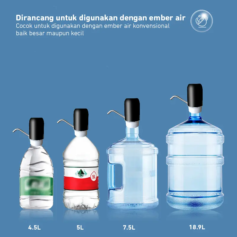 Lighthundred Pompa Galon Elektrik Otomatis / Automatic Water Dispenser / Dispenser Air Minum Gallon Usb Charger / Electric Water Bottle Pump Hitam Mesin Kabel Stainless dispenser  air charger  dispenser automatic  water selang  dispenser  untuk dispenser 1