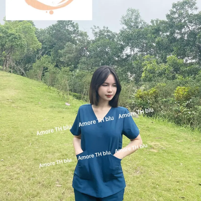 Bộ Scrubs cao cấp cotton Hàn  bác sĩ, blouse cổ tim, đồng phục điều dưỡng, Spa, thẩm mỹ viện, dược sĩ. 5