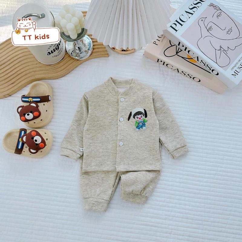 ( Combo 3-5 bộ ) Bộ quần áo nỉ tăm lông thỏ khuy giữa mềm mịn, giữ ấm tốt cho bé trai, bé gái từ 3-9kg set  len 3
