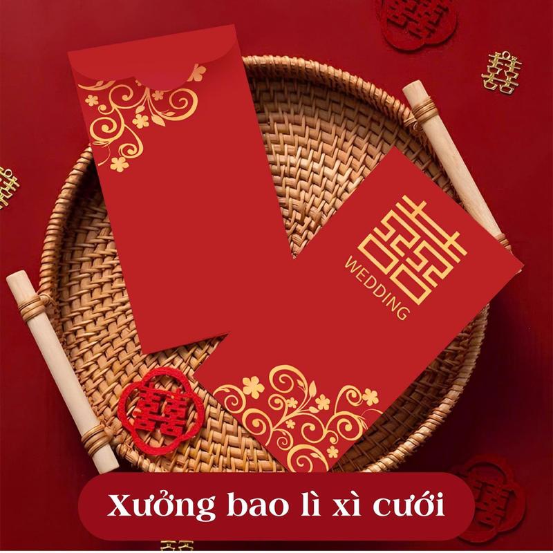 Phong bao lì xì cưới cô dâu chú rể chữ hỷ trao duyên bê tráp 0
