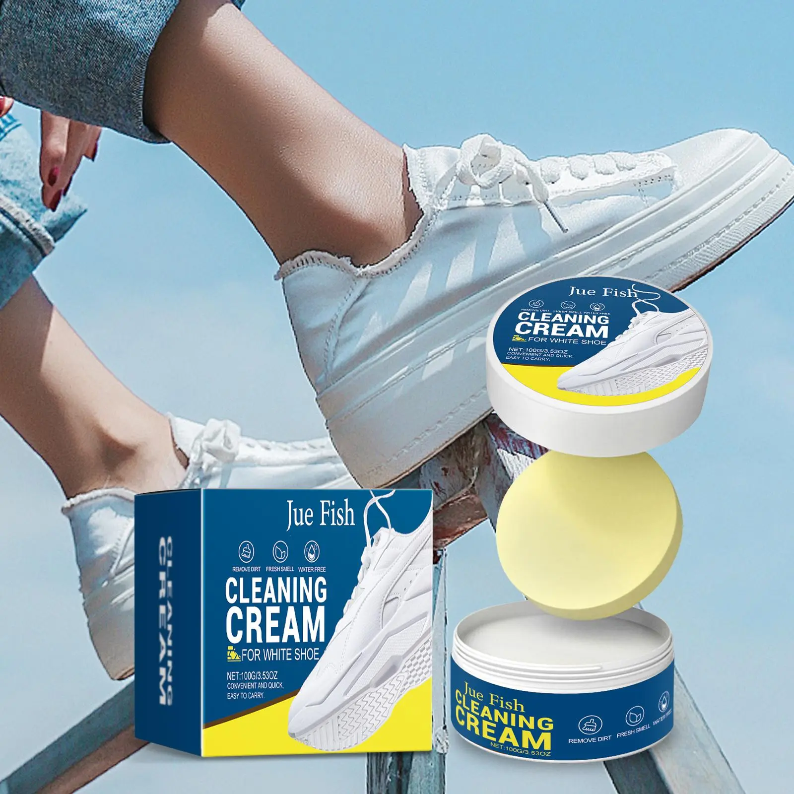 Shoe Cleaning Cream, 1/2  Sets Multifunctional Shoe Cleaning Agent with Sponge, Universal Shoe Care Set for Indoor & Outdoor