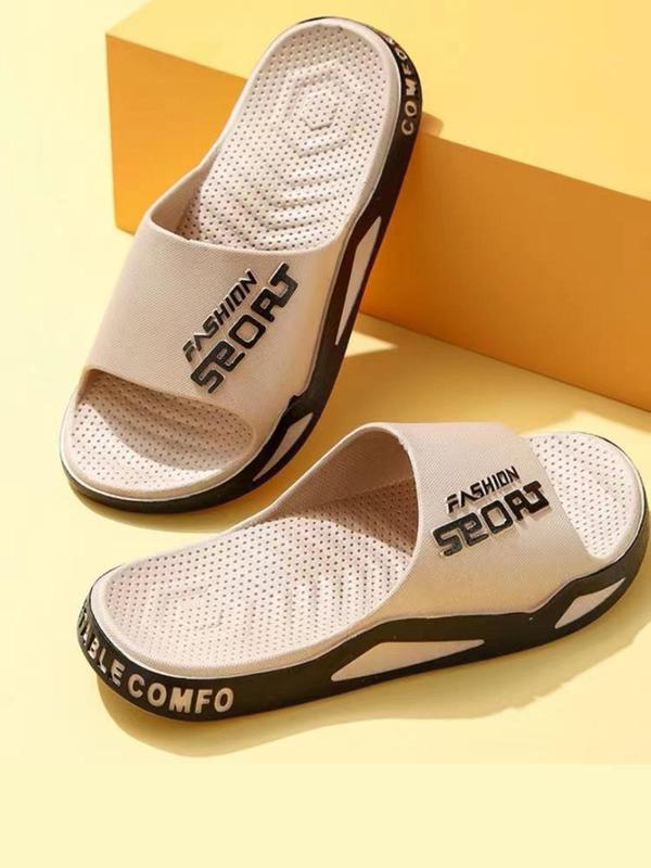 Men's Casual Letterd Print Non-slip Slides, Comfortable Soft Colorblock Slippers for Indoor Outdoor Beach Shower, All-match Commuter Shoes for Work & Daily Wear 8