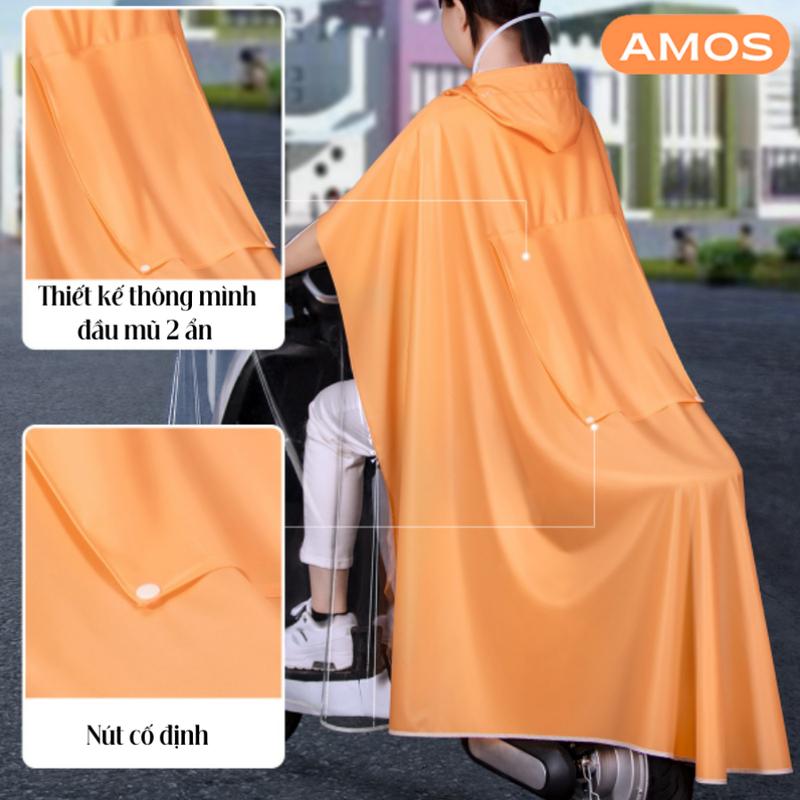 Áo mưa nửa trước trong suốt  AMOS tà rộng cho 2 người lớn, Áo mưa cánh rơi che phủ toàn thân siêu dai, kèm kính chắn mưa 7