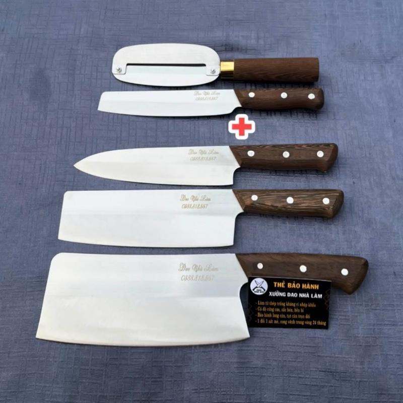 [Mua 3 Tặng 2- hỗ trợ khắc tên theo yêu cầu miễn phí]Combo Dao Bếp thép trắng kháng rỉ 420HC gồm 1 dao chặt, 1 dao thái, 1 dao lọc ,tặng 1 dao gọt hoa quả cán ốp và 1 dao bào kháng rỉ